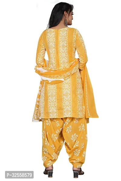 Elegant Yellow Cotton Blend Printed Dress Material with Dupatta For Women-thumb2