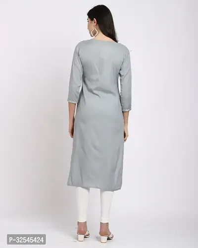 Stylish Grey Rayon Slub Embroidered Kurta For Women-thumb2