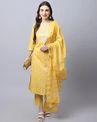 Stylish Mustard Cotton Printed Kurta Bottom and Dupatta Set For Women-thumb4