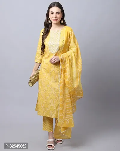 Stylish Mustard Cotton Printed Kurta Bottom and Dupatta Set For Women-thumb5