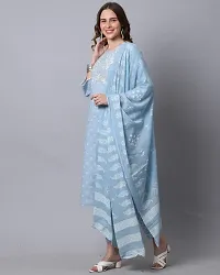 Stylish Blue Cotton Printed Kurta Bottom and Dupatta Set For Women-thumb2