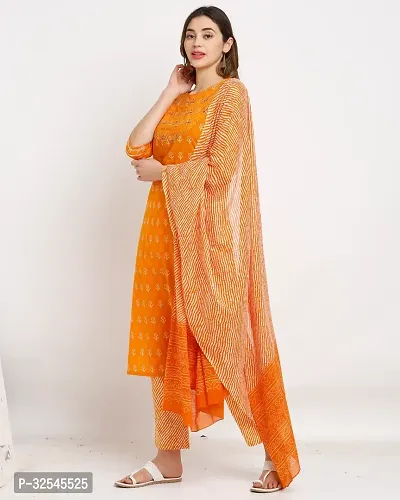 Stylish Orange Cotton Embroidered Kurta Bottom and Dupatta Set For Women-thumb4