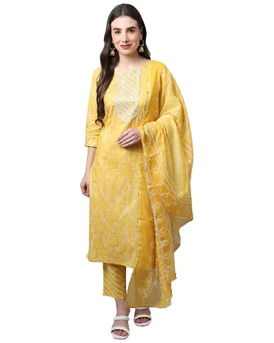 Cambric Cotton Kurta Bottom Dupatta Set