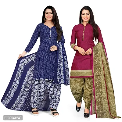 Elegant Multicoloured Crepe Printed Dress Material with Dupatta For Women Pack Of 2-thumb0