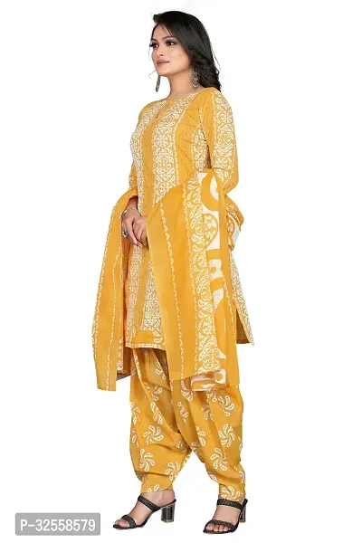 Elegant Yellow Cotton Blend Printed Dress Material with Dupatta For Women-thumb4