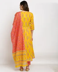 Stylish Multicoloured Cotton Embroidered Kurta Bottom and Dupatta Set For Women-thumb1