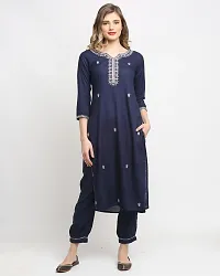 Stylish Navy Blue Cotton Embroidered Kurta Bottom and Dupatta Set For Women-thumb3