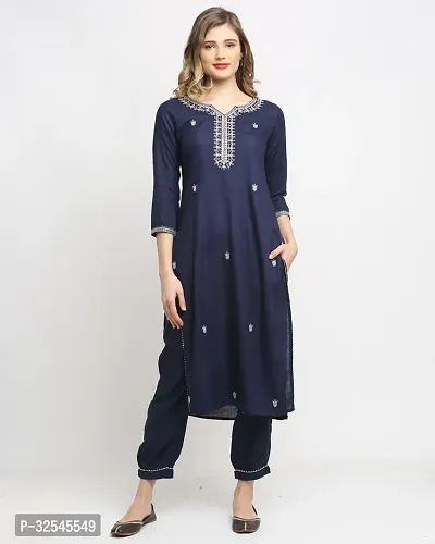 Stylish Navy Blue Cotton Embroidered Kurta Bottom and Dupatta Set For Women-thumb4