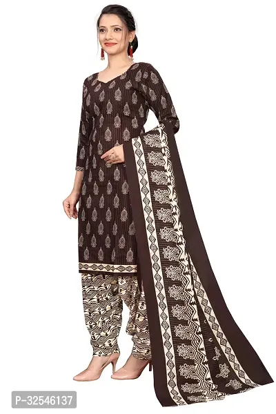 Stylish Brown Cotton Blend Printed Kurta Bottom and Dupatta Set For Women-thumb2