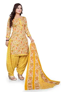 Elegant Yellow Cotton Blend Printed Dress Material with Dupatta For Women-thumb1