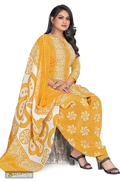 Elegant Yellow Cotton Blend Printed Dress Material with Dupatta For Women-thumb5