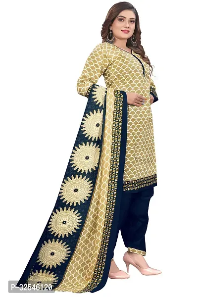 Stylish Beige Cotton Blend Printed Kurta Bottom and Dupatta Set For Women-thumb3