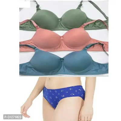 Stylish Multicoloured Cotton Solid Bra and Panty Set for Women Pack of 3-thumb0