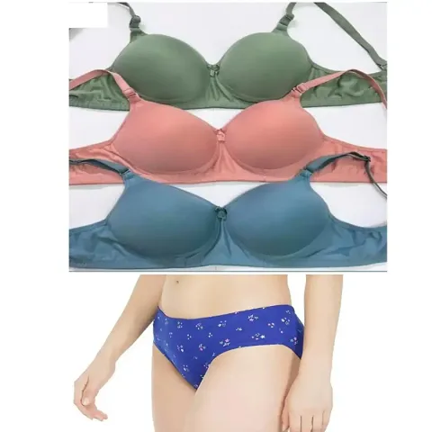 Stylish Solid Bra and Panty Set for Women Pack of 3