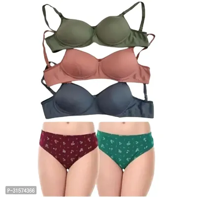 Trendy Multicoloured Cotton Bra and Panty for Women Pack of 3