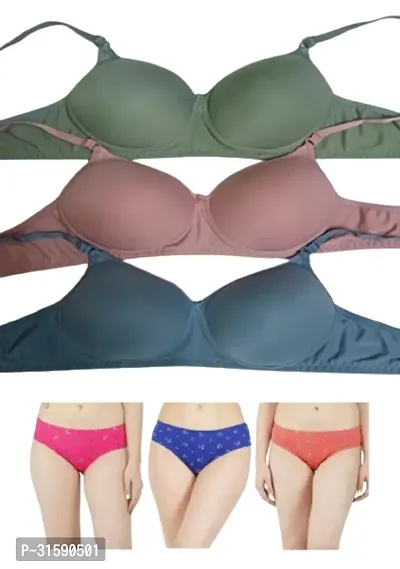 Stylish Cotton Multicoloured Bra And Panty Set For Women Pack Of 3-thumb0