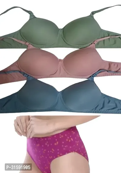 Fancy Padded Bra  with Panty For Women Set Of 3-thumb0