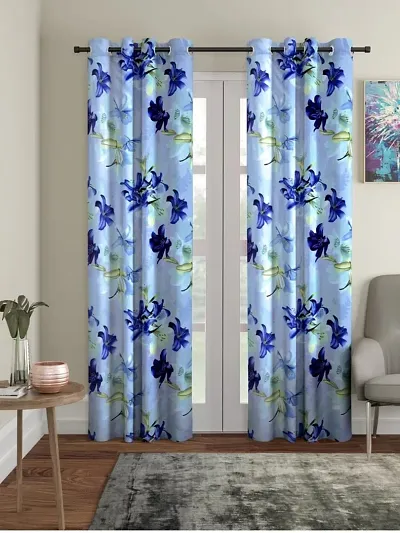 Harshika Home Furnishing Polyester 3D Floral Print 4 x 7 Feet Door Curtains Set of 2 Pecs Multicolour