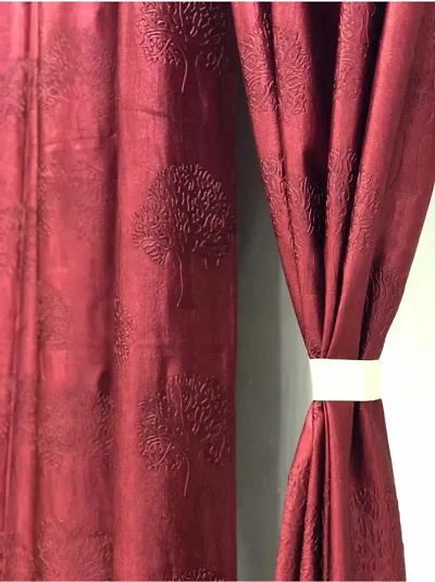 VERVIQUE Tree Design Long Crush Punching Curtains (Maroon).