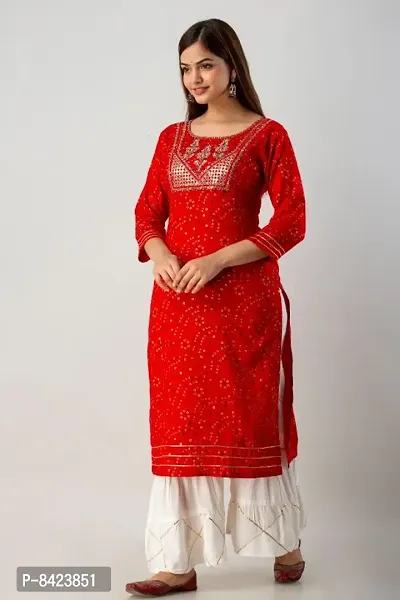 Red Bandani Print Embroidered Kurta With Layered Sharara