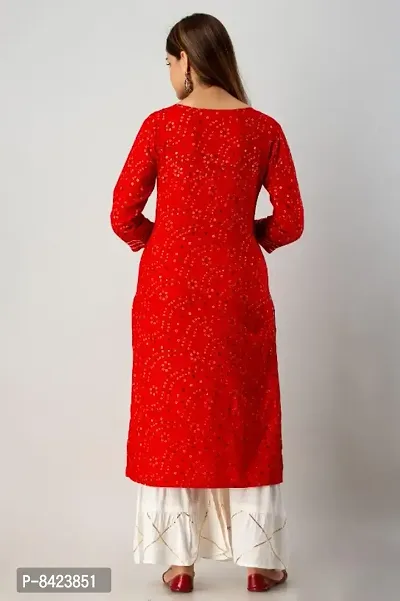 Red Bandani Print Embroidered Kurta With Layered Sharara-thumb2