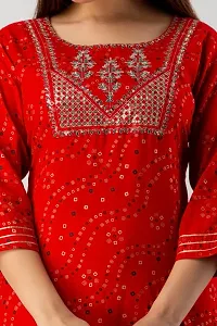 Red Bandani Print Embroidered Kurta With Layered Sharara-thumb2