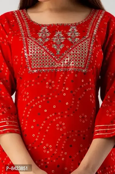 Red Bandani Print Embroidered Kurta With Layered Sharara-thumb3