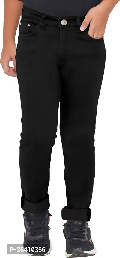 Stylish Denim Lycra Blend Black Jeans For Boys-thumb0