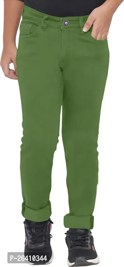 Stylish Denim Lycra Blend Dark Green Jeans For Boys