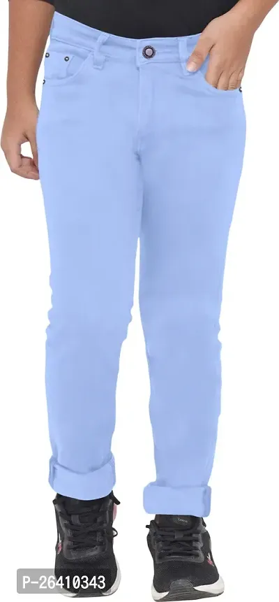 Stylish Denim Lycra Blend Sky Blue Jeans For Boys-thumb0