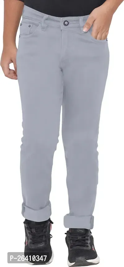 Stylish Denim Lycra Blend Grey Jeans For Boys