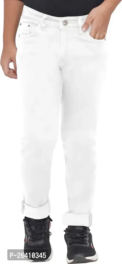 Stylish Denim Lycra Blend White Jeans For Boys
