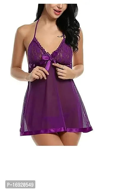 Stylish Purple Solid Net Bra  Panty Set For Women