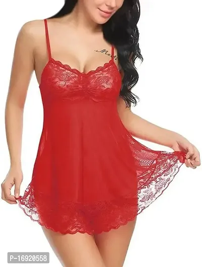 Stylish Red Solid Net Bra  Panty Set For Women