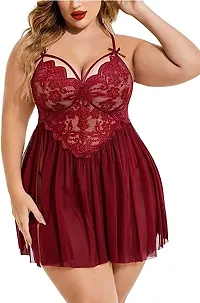 DVKA CREATIONS Women's Lace Plus Size Babydoll Lingerie with Matching G String Panty-thumb2