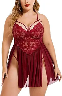 DVKA CREATIONS Women's Lace Plus Size Babydoll Lingerie with Matching G String Panty-thumb1