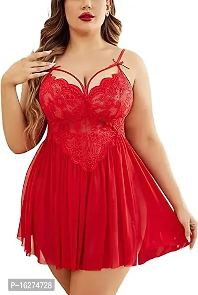 DVKA CREATIONS Women's Lace Plus Size Babydoll Lingerie with Matching G String Panty-thumb0