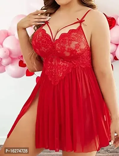 DVKA CREATIONS Women's Lace Plus Size Babydoll Lingerie with Matching G String Panty-thumb4