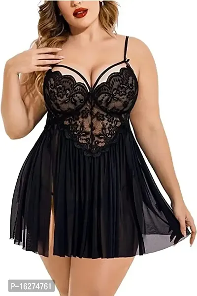 DVKA CREATIONS Women's Lace Plus Size Babydoll Lingerie with Matching G String Panty