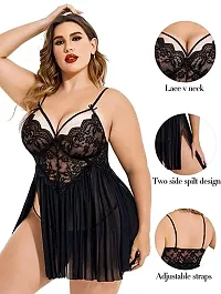 DVKA CREATIONS Women's Lace Plus Size Babydoll Lingerie with Matching G String Panty-thumb2