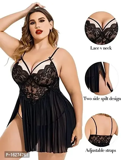 DVKA CREATIONS Women's Lace Plus Size Babydoll Lingerie with Matching G String Panty-thumb3