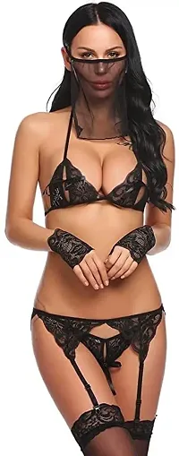 Stylish Net Babydolls Bra Panty Set For Women