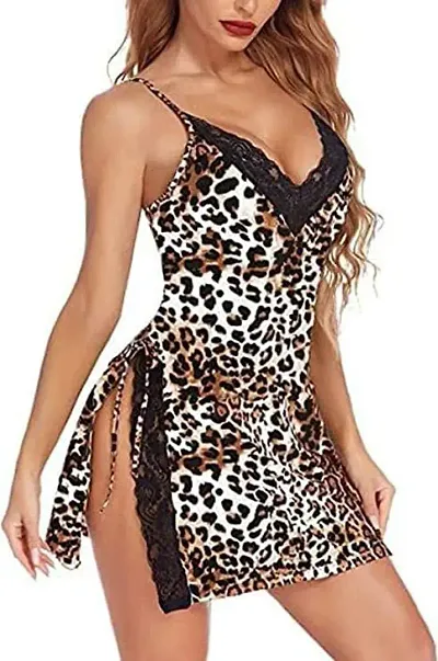 DVKA Creations Women's Leopard Print Midi Babydoll for Woman Thongs Above Knee Free Size