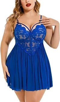 DVKA CREATIONS Plus Size Lingerie Lace Babydoll Womens Strap Chemise Nightgown V Neck Nighty Mesh Sleepwear Side Slit Nightdress-thumb1