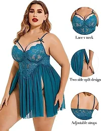 DVKA CREATIONS Plus Size Lingerie Lace Babydoll Womens Strap Chemise Nightgown V Neck Nighty Mesh Sleepwear Side Slit Nightdress-thumb1