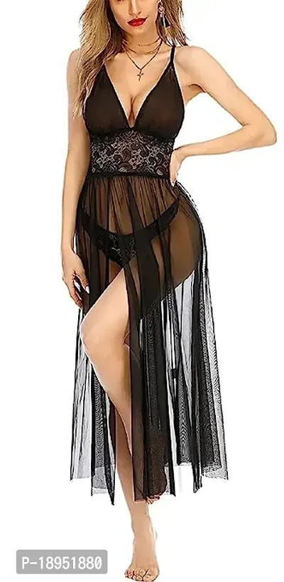 Women Lingerie Lace Babydoll V Neck Chemise Halter Mesh Nightwear Sexy Long Gown Lingerie Sheer Dress