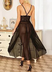 Women Lingerie Lace Babydoll V Neck Chemise Halter Mesh Nightwear Sexy Long Gown Lingerie Sheer Dress-thumb1