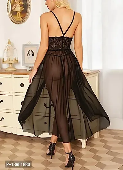 Women Lingerie Lace Babydoll V Neck Chemise Halter Mesh Nightwear Sexy Long Gown Lingerie Sheer Dress-thumb2