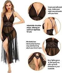 Women Lingerie Lace Babydoll V Neck Chemise Halter Mesh Nightwear Sexy Long Gown Lingerie Sheer Dress-thumb2