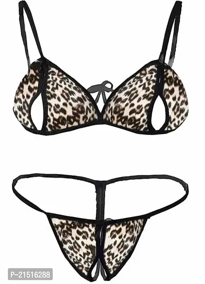 Women's Animal Print Bikini Bra Panty Lingerie Set-thumb0